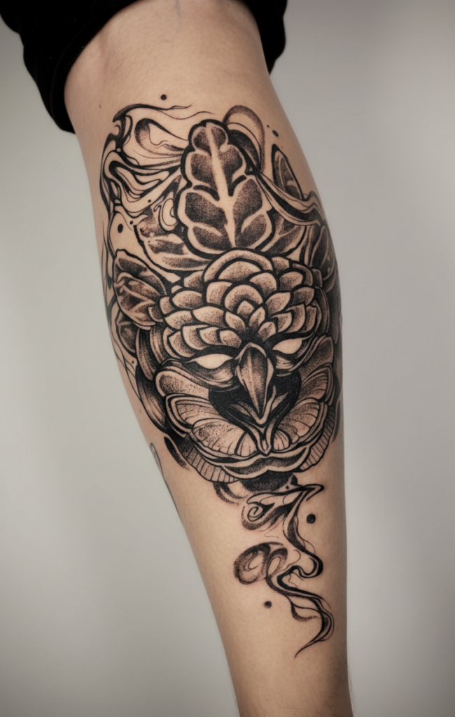 Tatuagem em blackwork e suminagashi