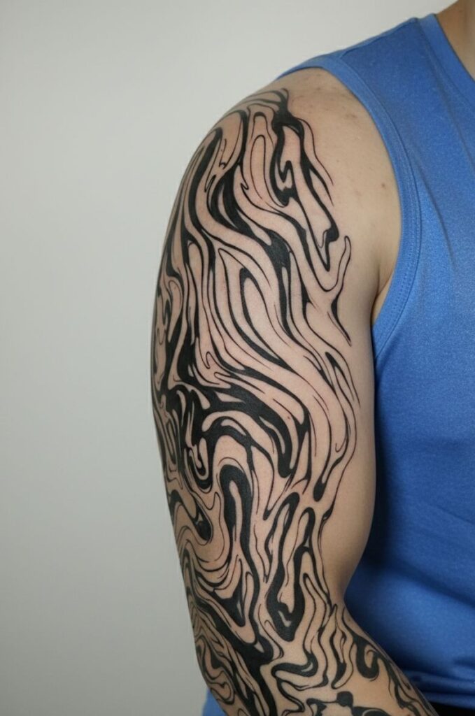 tatuagem em blackwork e suminagashi