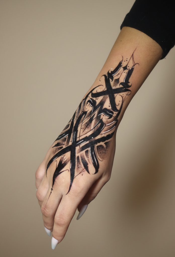 tatuagem em blackwork e suminagashi