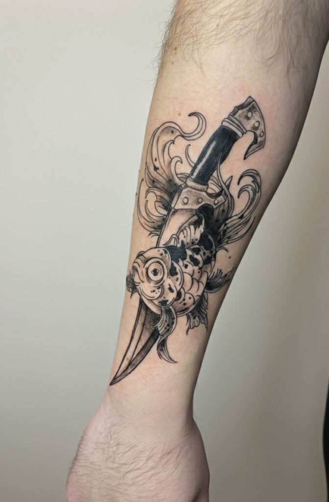 tatuagem em blackwork e suminagashi